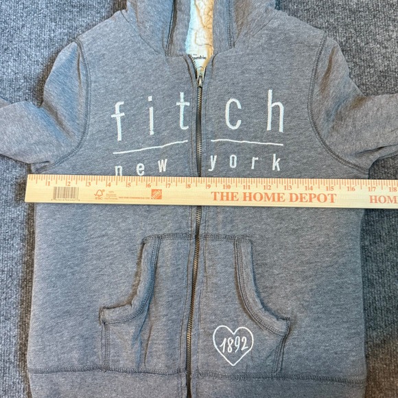 Abercrombie & Fitch Gray Sherpa Lined Zip Up Hoodie Sweatshirt Y2K Cozy Youth - Picture 7 of 8